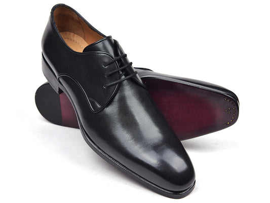 Paul Parkman Men's Black Leather Derby Shoes (ID#34DR-BLK) - The Distinguished Man Store