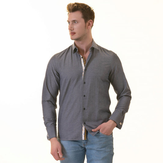 Bluish inside Floral Mens Slim Fit Designer Dress Shirt - tailored - The Distinguished Man Store