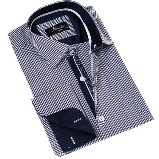 Black Checkered Mens Slim Fit Designer Dress Shirt - The Distinguished Man Store