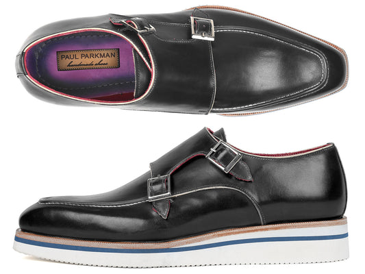 Paul Parkman Men's Smart Casual Monkstrap Shoes Black Leather - The Distinguished Man Store