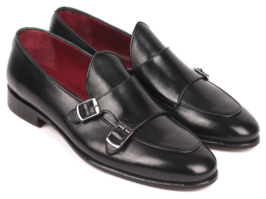 Paul Parkman Men's Black Double Monkstrap Shoes (ID#HT82BLK) - The Distinguished Man Store