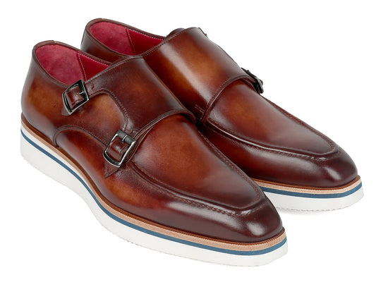 Paul Parkman Men's Smart Casual Monkstrap Shoes Brown Leather - The Distinguished Man Store