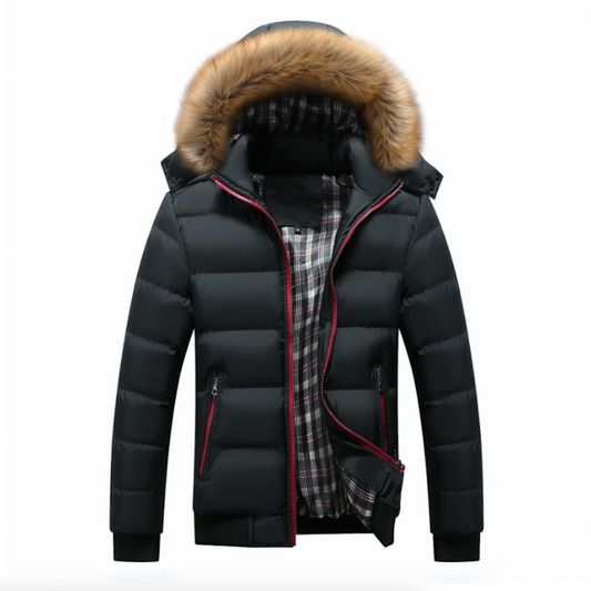 Mens Two Tone Puffer Jacket with Removable Hood - The Distinguished Man Store