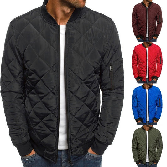 Trendy Rhombus Winter Jackets Men O Neck Zipper - The Distinguished Man Store