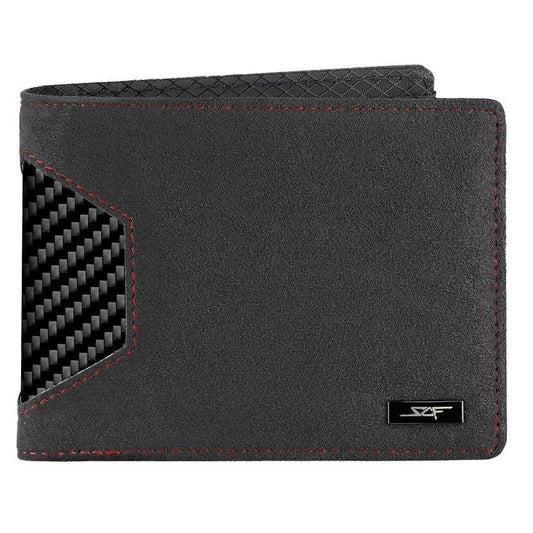 Alcantara & Real Carbon Fiber Bi-Fold Wallet (Red Stitching) - The Distinguished Man Store