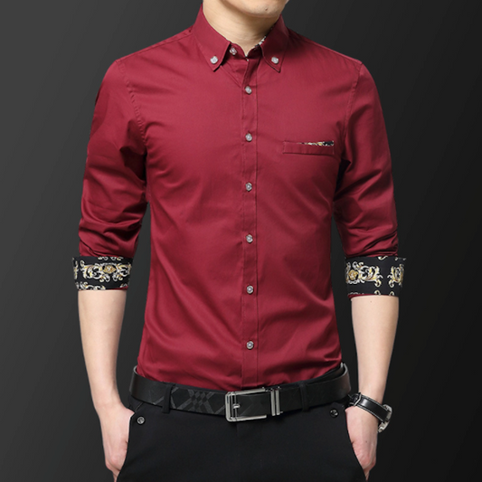 Mens Long Sleeve Button Down Shirt With Floral Details - The Distinguished Man Store