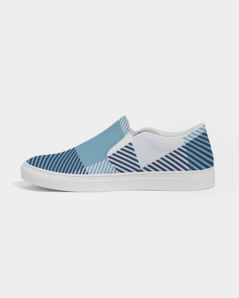 Mens Sneakers, Blue Plaid Low Top Slip-On Canvas Sports Shoes - PZQ475 - The Distinguished Man Store