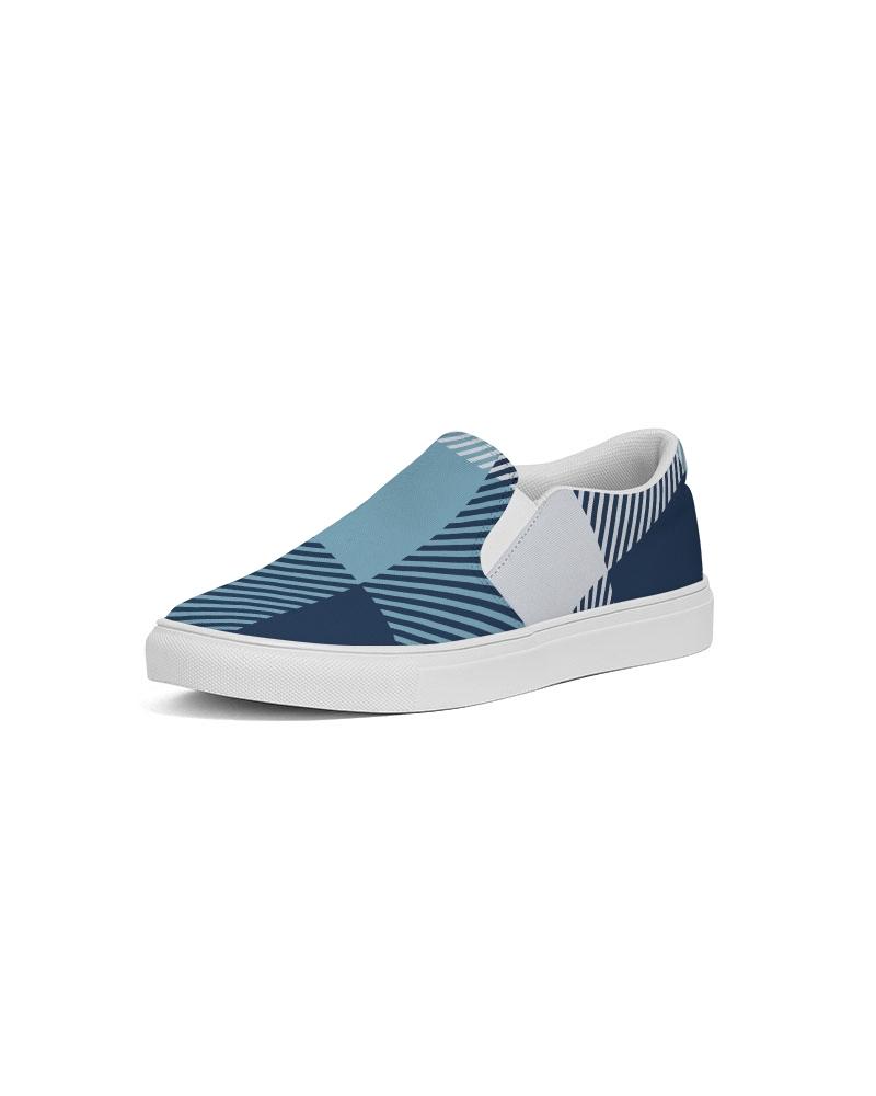 Mens Sneakers, Blue Plaid Low Top Slip-On Canvas Sports Shoes - PZQ475 - The Distinguished Man Store