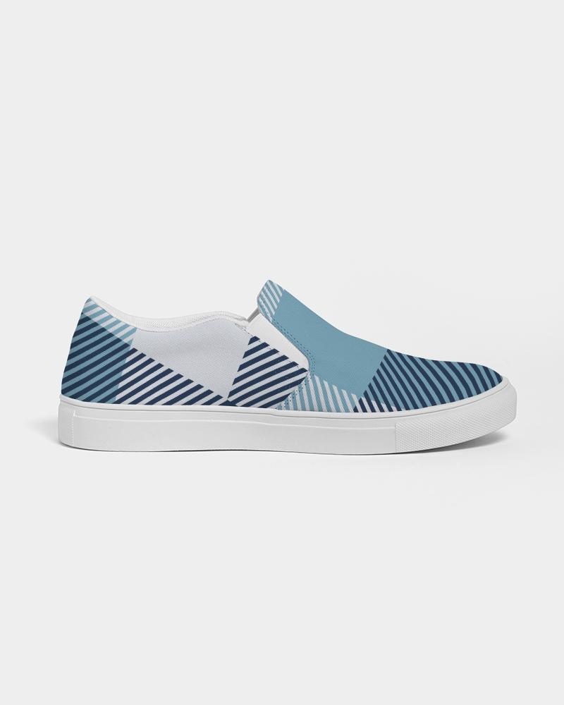 Mens Sneakers, Blue Plaid Low Top Slip-On Canvas Sports Shoes - PZQ475 - The Distinguished Man Store