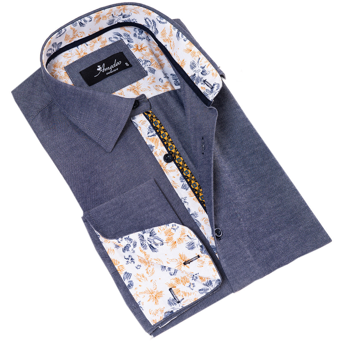 Bluish inside Floral Mens Slim Fit Designer Dress Shirt - tailored - The Distinguished Man Store