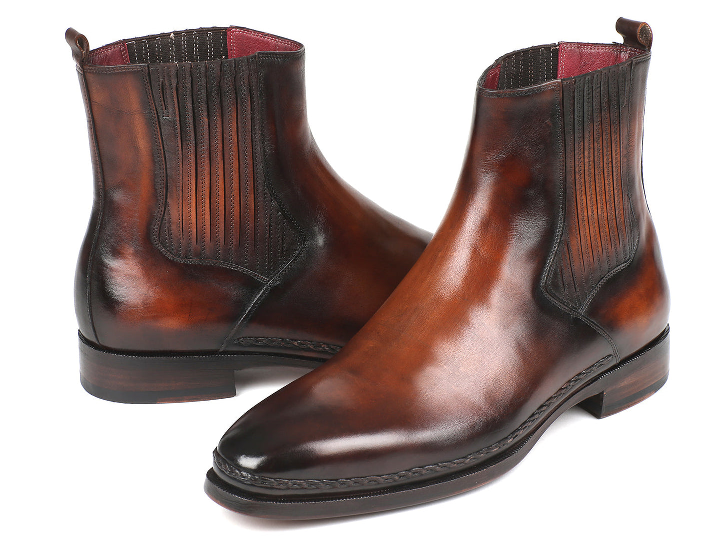 Paul Parkman Chelsea Boots Brown Burnished Leather (ID#BT57-BRW) - The Distinguished Man Store