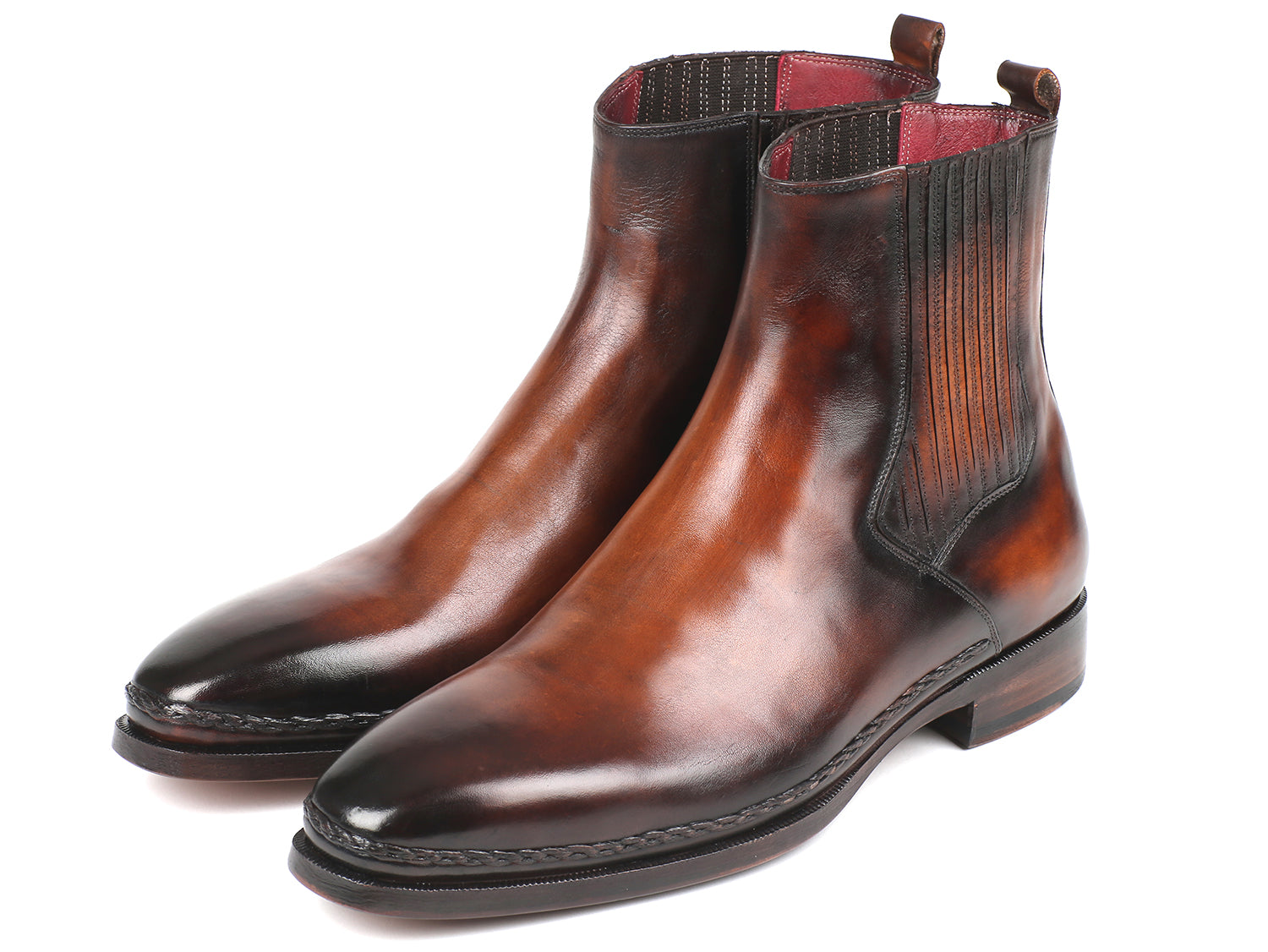 Paul Parkman Chelsea Boots Brown Burnished Leather (ID#BT57-BRW) - The Distinguished Man Store