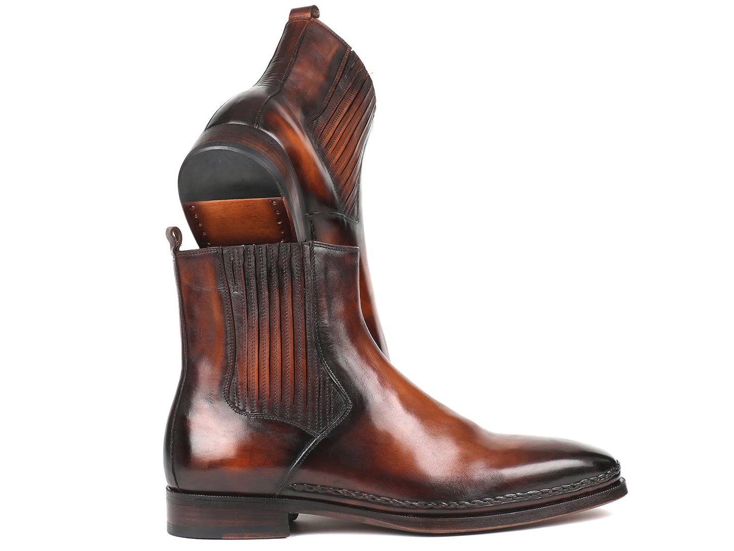 Paul Parkman Chelsea Boots Brown Burnished Leather (ID#BT57-BRW) - The Distinguished Man Store