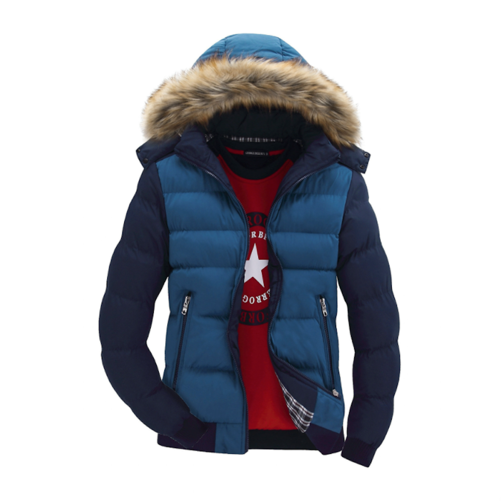 Mens Two Tone Puffer Jacket with Removable Hood - The Distinguished Man Store