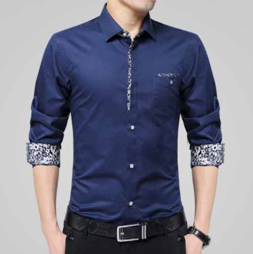 Mens Long Sleeve Button Down Shirt With Floral Details - The Distinguished Man Store