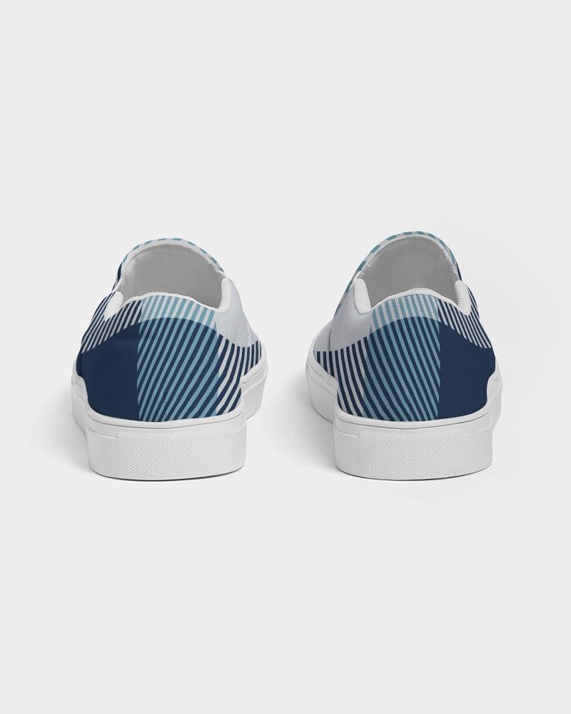 Mens Sneakers, Blue Plaid Low Top Slip-On Canvas Sports Shoes - PZQ475 - The Distinguished Man Store