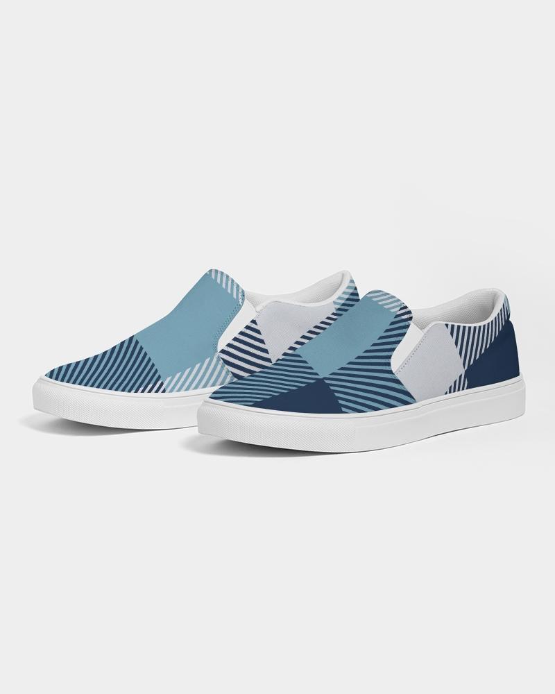 Mens Sneakers, Blue Plaid Low Top Slip-On Canvas Sports Shoes - PZQ475 - The Distinguished Man Store