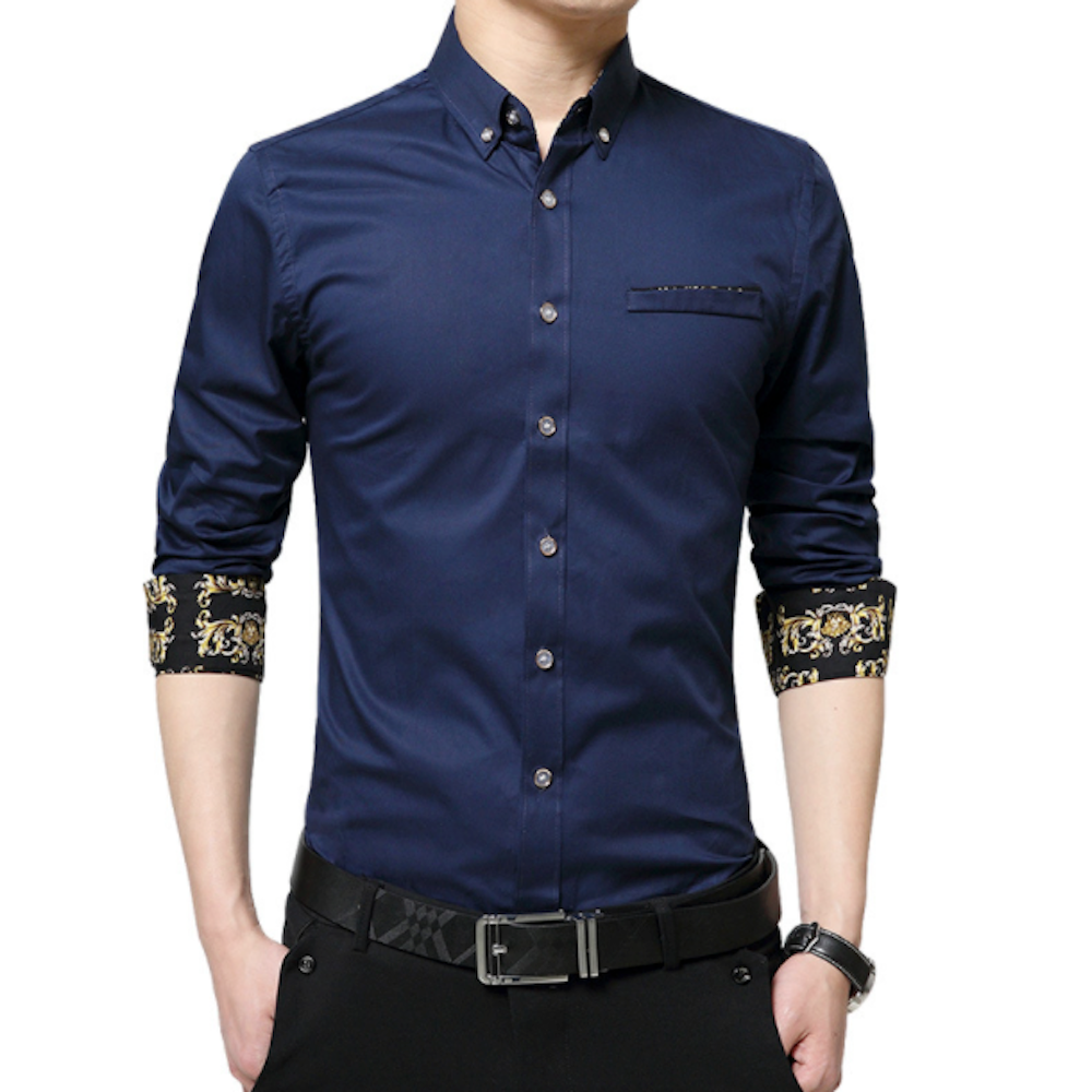 Mens Long Sleeve Button Down Shirt With Floral Details - The Distinguished Man Store