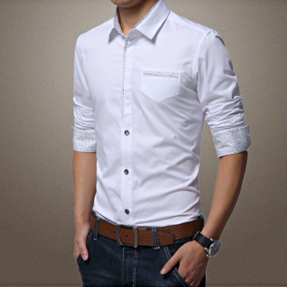 Mens Shirt with Contrasting Pocket and Cuff Details - The Distinguished Man Store