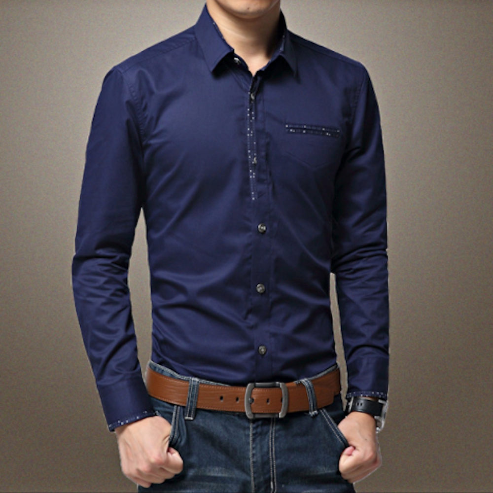 Mens Shirt with Contrasting Pocket and Cuff Details - The Distinguished Man Store