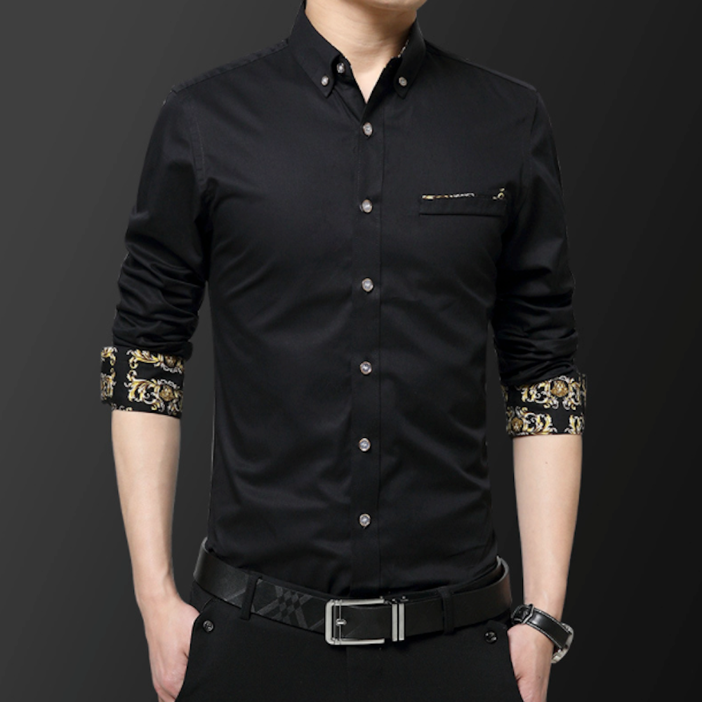 Mens Long Sleeve Button Down Shirt With Floral Details - The Distinguished Man Store