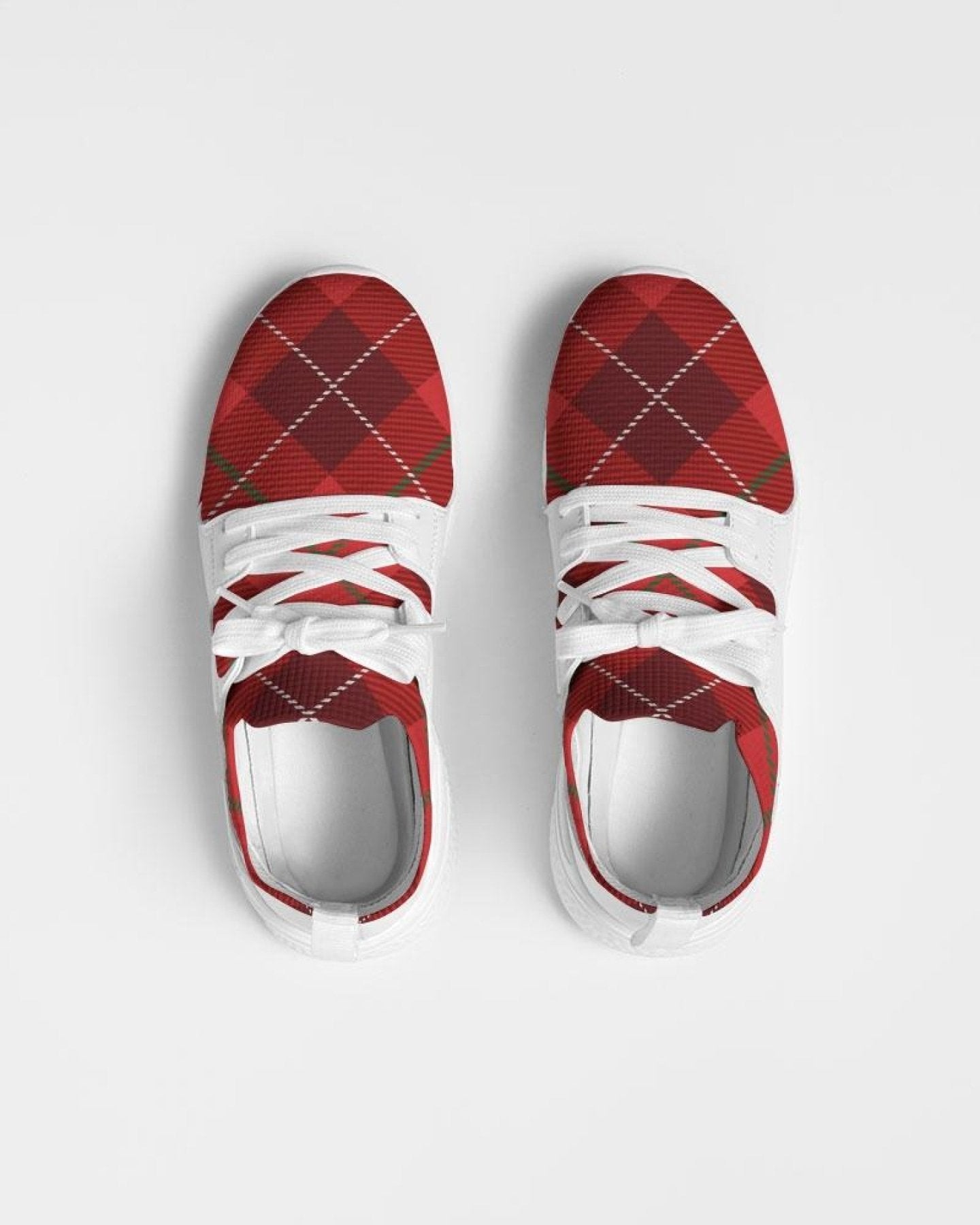 Men's Athletic Sneakers, Red Plaid Low Top Running Shoes - 014HQF - The Distinguished Man Store