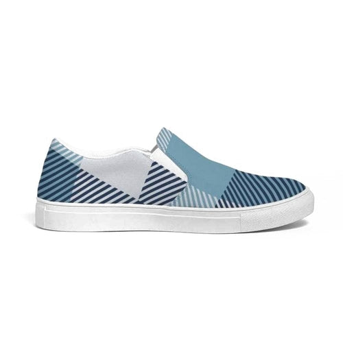 Mens Sneakers, Blue Plaid Low Top Slip-On Canvas Sports Shoes - PZQ475 - The Distinguished Man Store